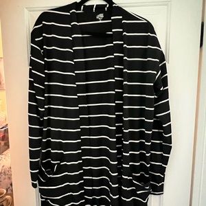 Ticked Teal Striped Long Sleeve Pocket Cardigan